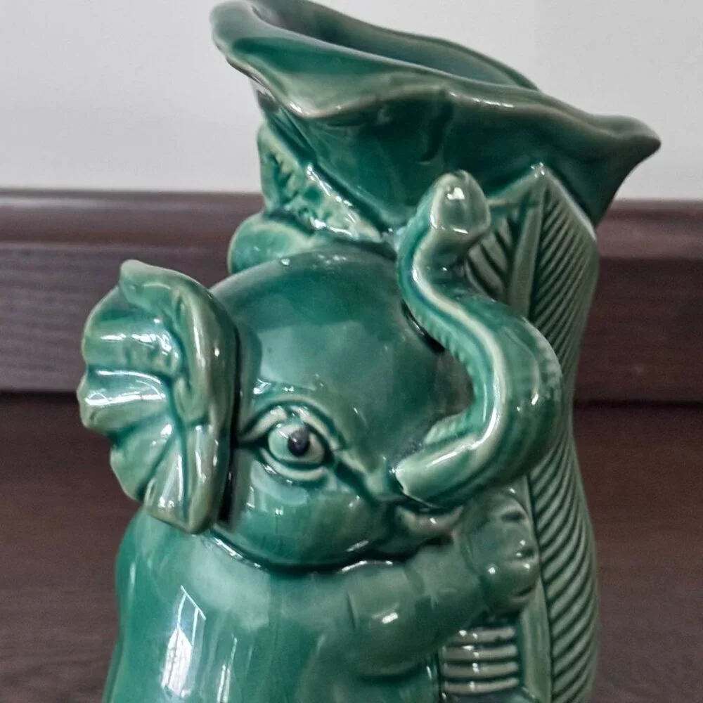 Adorable Ceramic Lucky Elephant Planter Vase in Emerald Green
